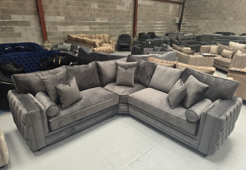 Mayfair Chesterfield Corner Sofa - Asphalt Plush Fabric