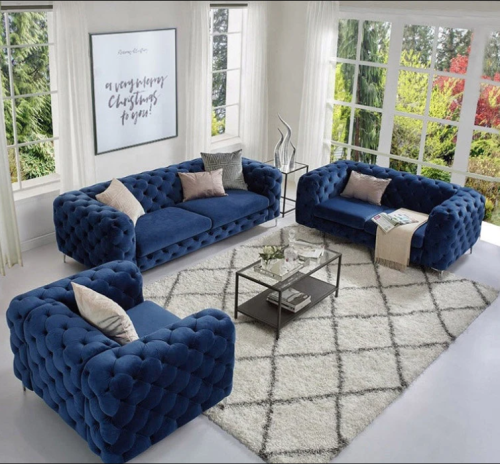 The Rocky Chesterfield Sofas Sets in Luxury Navy Blue Velvet - Image 3