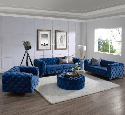 The Rocky Chesterfield Sofas Sets in Luxury Navy Blue Velvet